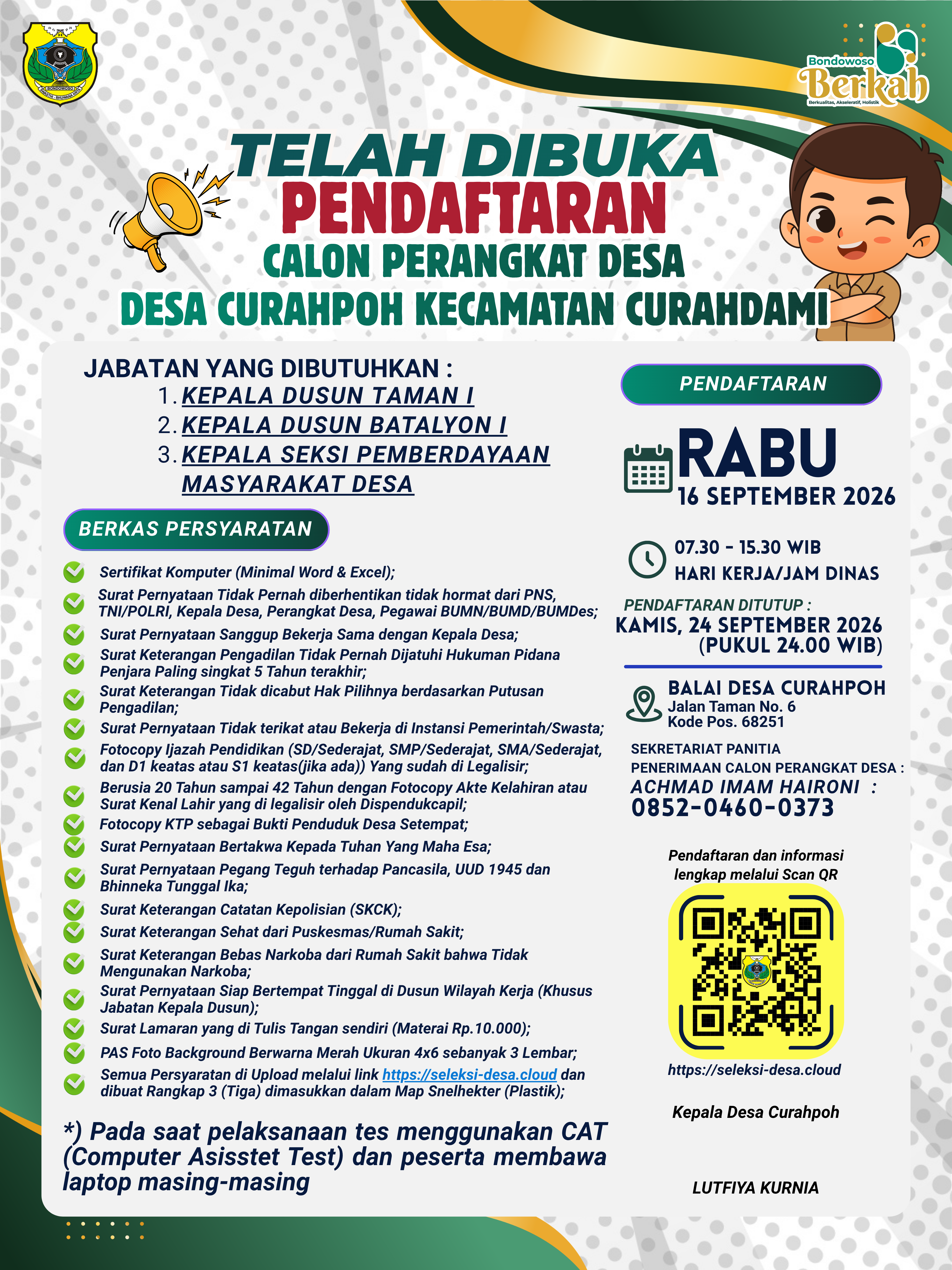 PENGUMUMAN PENERIMAAN CALON PERANGKAT DESA CURAHPOH