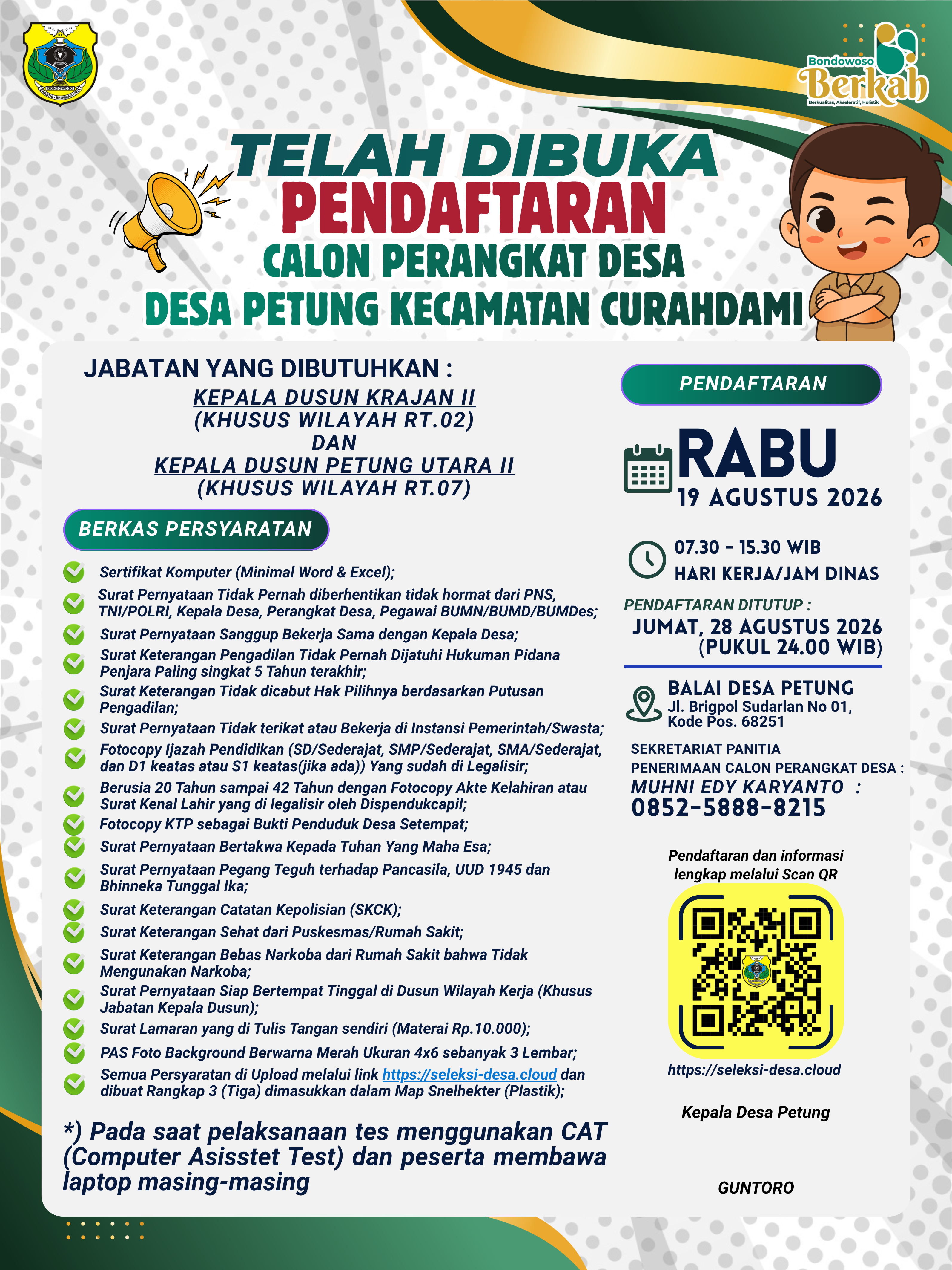 PENGUMUMAN PENERIMAAN CALON PERANGKAT DESA PETUNG